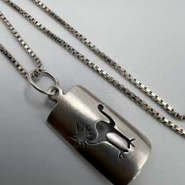 Vintage Beautiful Necklace Pendant Chain Cat Sterling Silver 925 Jewelry Women's