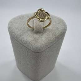 New 14K Solid Gold Flower Ring with Diamond Cluster – Elegant Italy Design 1.6g