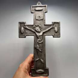 1970 Vintage Wall Cross Crucifix Christian Religious Art Pewter INRI Jesus Spain