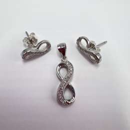 Sterling Silver 925 Infinity Jewelry Set Earrings & Pendant with CZ Stones 3.07g