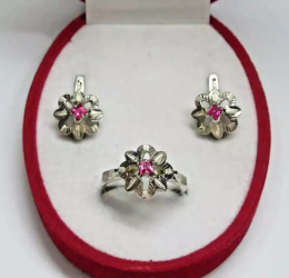 Vintage Silver 875 Ruby Earrings & Ring Set – Elegant Women’s Fine Jewelry USSR