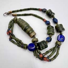 Vintage Jade Lapis Lazuli Jasper Necklace Natural Stone Beads 54g Handmade Boho