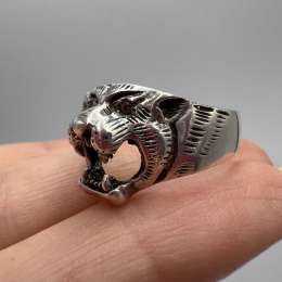 Vintage Sterling Silver 925 Tiger Head Ring Detailed Handmade Men's Jewelry s9.5