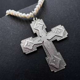 Vintage 925 Sterling Silver Christian Cross Pendant Hand Engraved Italy Brand