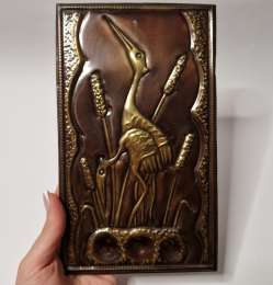 Vintage Embossed Metal Wall Plaque 1970s– Cranes & Reeds Design