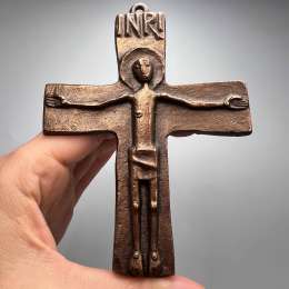 Vintage 1970s Bronze Wall Crucifix INRI – West Germany – Abstract Christ Figure