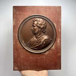 Vintage Ukrainian writer decorative art panel wood hand carved bronze
