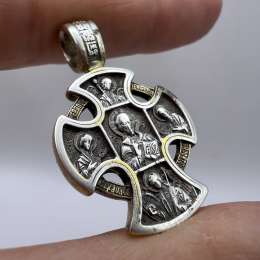 Vintage 925 Silver Orthodox Cross Pendant Gold-Plated Accents 7.3g 3.3cm