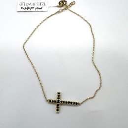 14K yellow gold bracelet with black zircon cross, elegant and modern