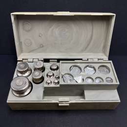 1987 USSR Vintage Steel Scale Weights Set with Box Soviet Scientific Collectible