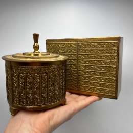 Erhard & Sohne Vintage Gilded Tin Metal Cigarette Box Set Germany Art Nouveau