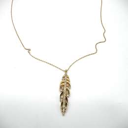 New 14K Yellow Gold Leaf Pendant Necklace with zircon – Elegant and Stylish