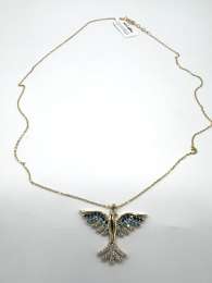 14K Yellow Gold Phoenix Necklace with Blue and White Zircon – Elegant and Unique