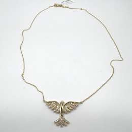 New 14K Yellow Gold Phoenix Necklace with White Zircon – Elegant and Unique
