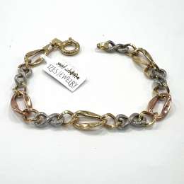14K yellow, white & rose gold bracelet in a chic chain-link design,  new modern
