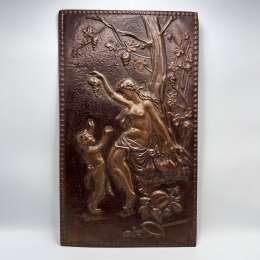 Vintage Copper Relief Wall Plaque Art Nouveau Venus Woman Child Harvest Scene