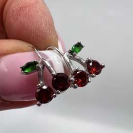 Vintage Pair of Stud Earrings Sterling Silver 925 Children's Cherries Zircons 1g