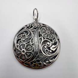 Vintage 925 Sterling Silver Round Filigree Pendant Floral Pattern Jewelry Charm