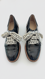 Women's Black Patent Leather Zara Women Size 36 Shoes Ribbon Laces Chunky Sole F
