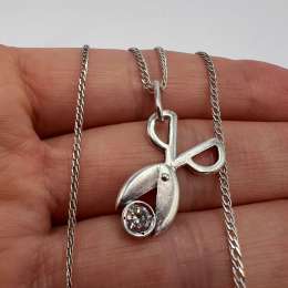 Vintage 925 Silver Hairdresser Scissors Pendant Necklace Women's Jewelry