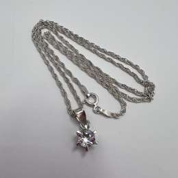 Sterling Silver 925 Solitaire Cubic Zirconia Pendant Necklace for Women