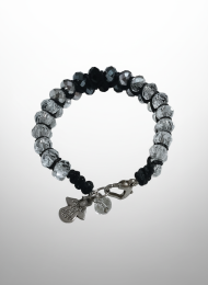 Angel Charm Crystal Bracelet Black & Clear Beaded Adjustable Women's Gift 50g