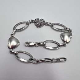Vintage Bracelet Chain Heart Sterling Silver 925 Jewelry Women's Beautiful Stamp