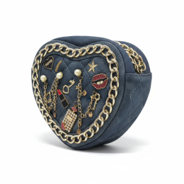 Trendy Denim Heart Bag Gold Chain Quilted Crossbody Purse Y2K Embellished Charm