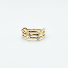 14K Yellow Gold Triple Band Women's Ring Size 7 Zircon Modern Elegant Fine Jewel
