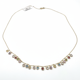 14K Yellow Gold Multicolor Zircon Heart Necklace Adjustable Dainty Gift New