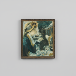 Renoir Style Woman Dog Impressionist Oil Painting Framed Art Vintage Wall Decor