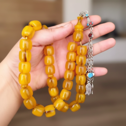 Vintage German Faturan Amber Yellow Rosary Beads Handcrafted 16 mm Tesbih 105 g