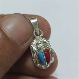 925 silver scarab pendant red blue stone handmade Egyptian jewelry Unique