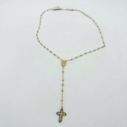 14K Yellow Gold Rosary Necklace Beaded Cross Medallion Religious Faith Prayer Fi