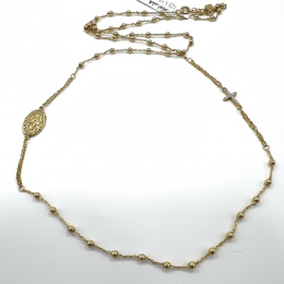 14K Gold Rosary Necklace Beaded Medallion Side Cross Women's Religious Faith Jewelry Gift