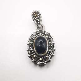 Vintage Elegant Pendant  made of 925 Drop Silver,handmade Agate Marcasite 3.49g