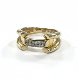 14K Yellow Gold Double Band Claw Ring  White Zircon and Modern Unisex Fine J