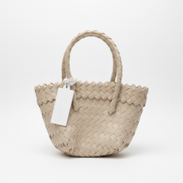Chic Woven Mini Tote Bag Khaki Braided Handle Handbag Summer Beach Market New