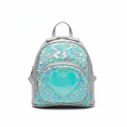 Pre-owned Mini Backpack Holographic Heart Iridescent Sequin Excellent Condition Gift