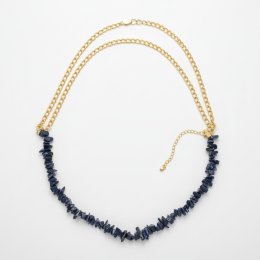 Gold Chain Blue Goldstone Chip Stone Necklace Women's Adjustable Dainty
