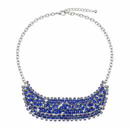 Elegant Blue Crystal Choker Necklace | Silver Tone Adjustable Statement Jewelry Women