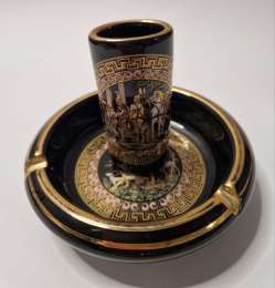 Vintage Greek “Special Fintias” Ashtray & Table Lighter Set – Hand Made in Greec