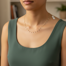 14K Yellow Gold Dainty Necklace Zircon Bezel Drop Adjustable Chain Gift