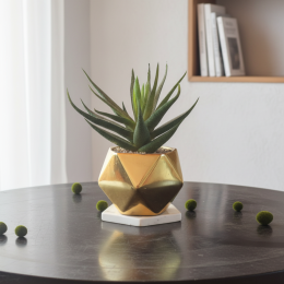 Modern Artificial Succulent Plant Gold Geometric Pot Faux Haworthia Home Office Decor