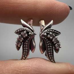 Vintage Used Pair Of Stud Earrings Sterling Silver 925 Cut Jewelry Women's 3.69g
