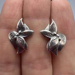 Vintage Used Pair Of Stud Earrings Sterling Silver 925 Cut Jewelry Women's 3.92g