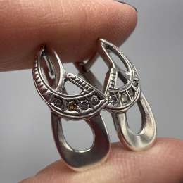 Vintage Used Pair Of Stud Earrings Sterling Silver 925 Cut Jewelry Women's 3.87g