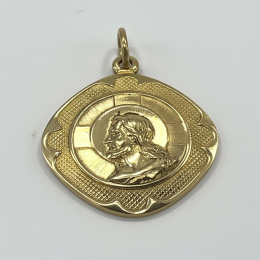 14K Yellow Gold Jesus Christ Medallion Pendant Engraved Halo Textured Religious Charm Fine Jewelry Gift
