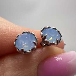 925 Sterling Silver Earrings with a Blue-Coated Glass Stone for Women