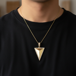 14K Yellow Gold Triangle Pendant Zircon Halo Modern Geometric Statement Charm